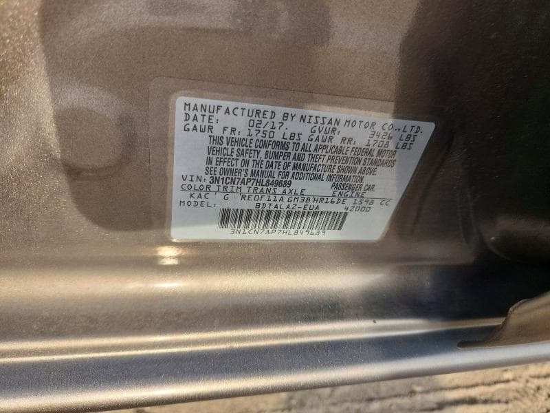 2017 NISSAN VERSA 1.6 S PLUS 12