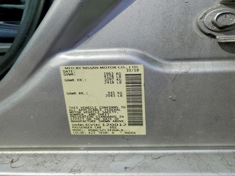 2019 NISSAN ALTIMA SR 12