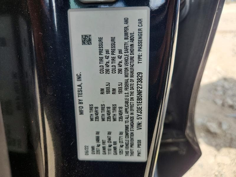 2022 TESLA MODEL 3 12