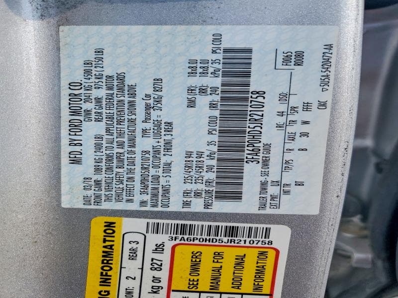 2018 FORD FUSION SE 12