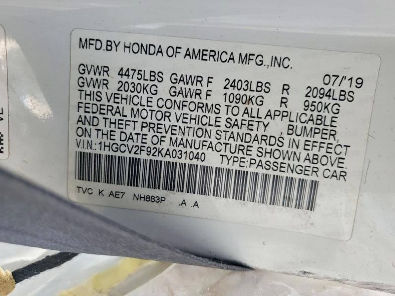 2019 HONDA ACCORD TOURING 12