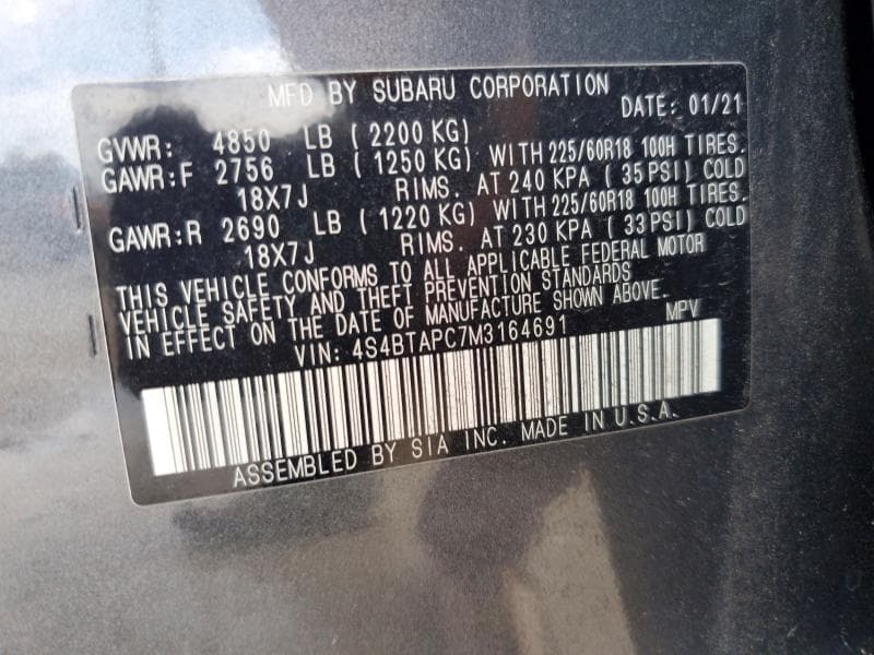 2021 SUBARU OUTBACK TOURING 14