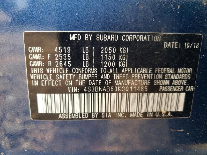 2019 SUBARU LEGACY 2.5I 12