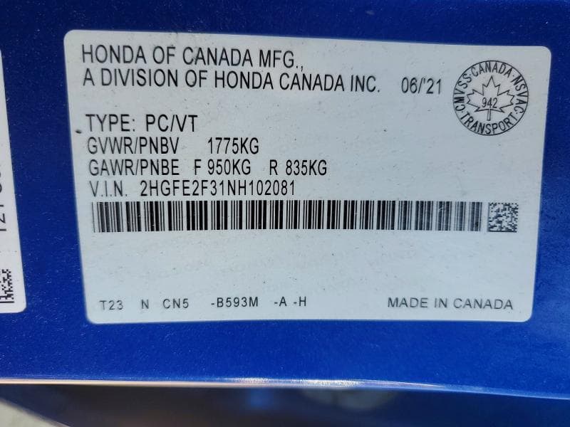2022 HONDA CIVIC EX 12