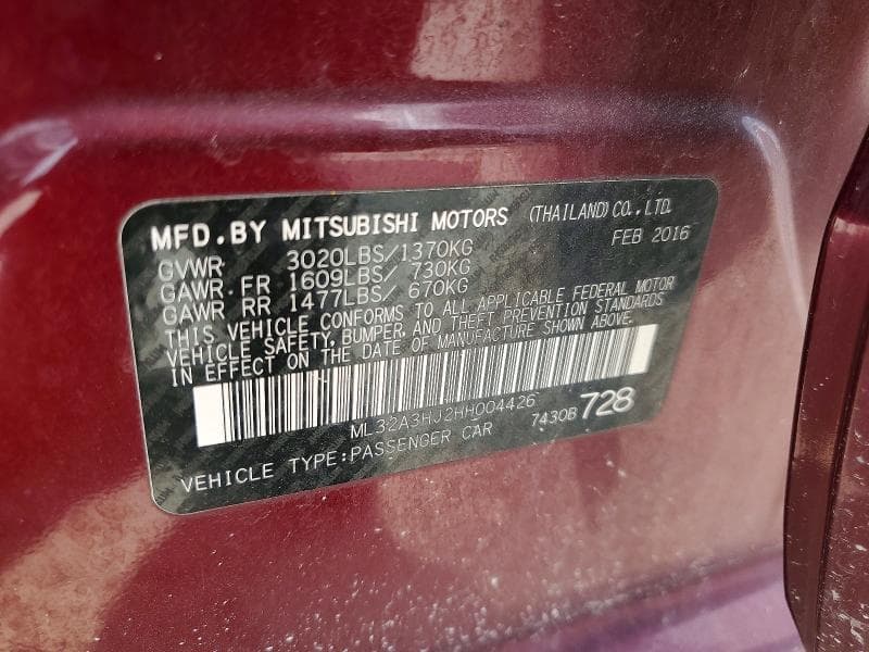 2017 MITSUBISHI MIRAGE ES 14