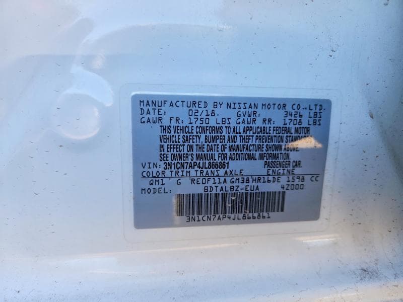 2018 NISSAN VERSA S 12