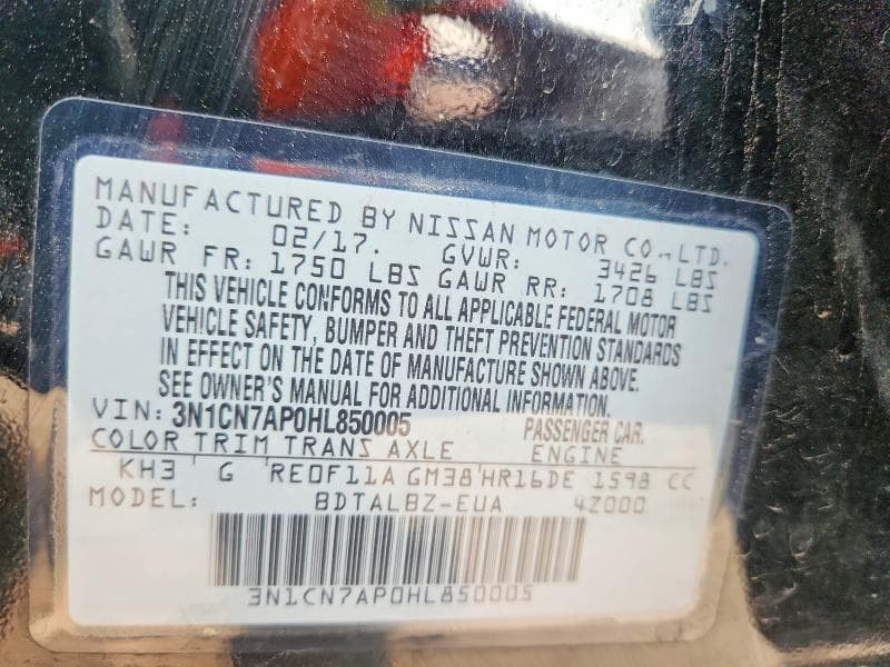 2017 NISSAN VERSA 1.6 S 12