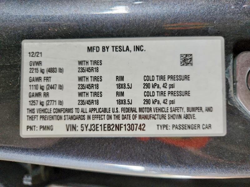 2022 TESLA MODEL 3 12