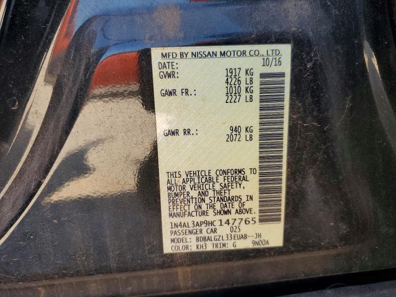 2017 NISSAN ALTIMA 2.5 S 12