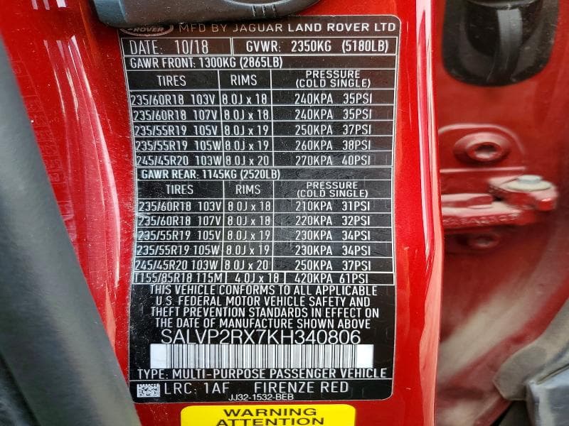 2019 LAND ROVER RANGE ROVER EVOQUE SE 13