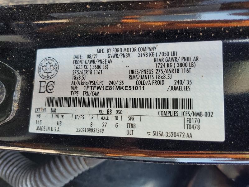 2021 FORD F150 SUPERCREW 12