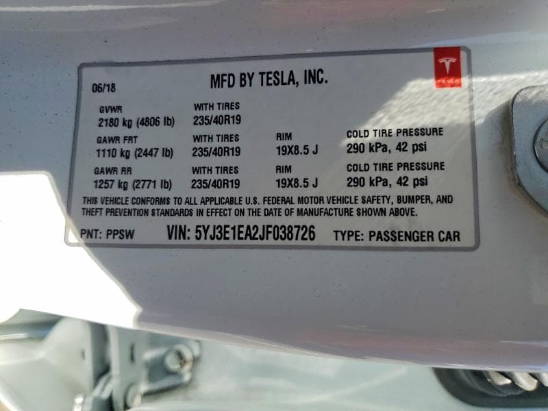 2018 TESLA MODEL 3 12