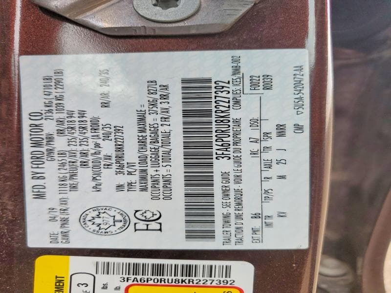 2019 FORD FUSION TITANIUM 12