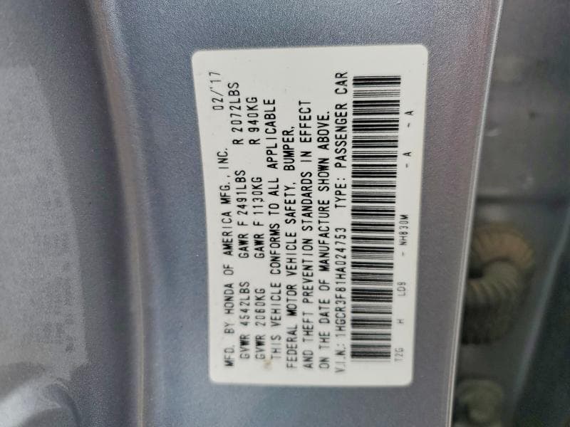 2017 HONDA ACCORD EXL 12