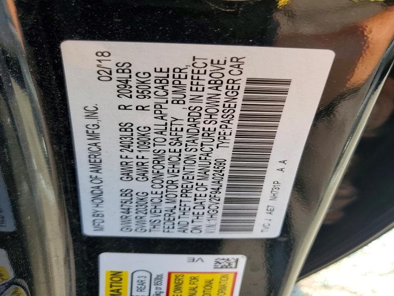 2018 HONDA ACCORD TOURING 12