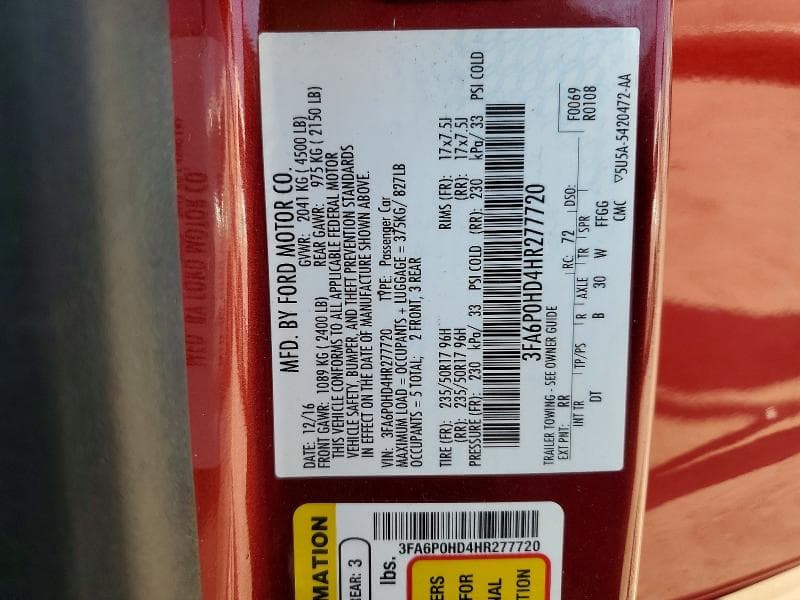 2017 FORD FUSION SE 12
