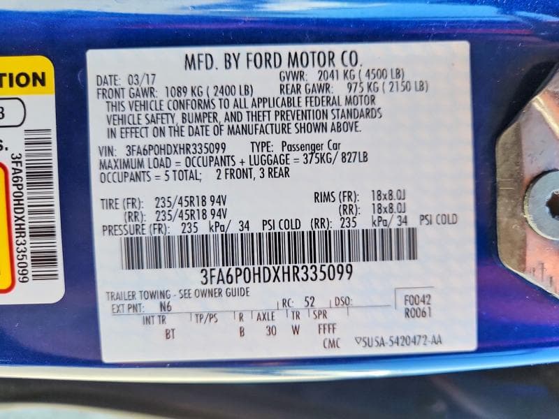 2017 FORD FUSION SE 12