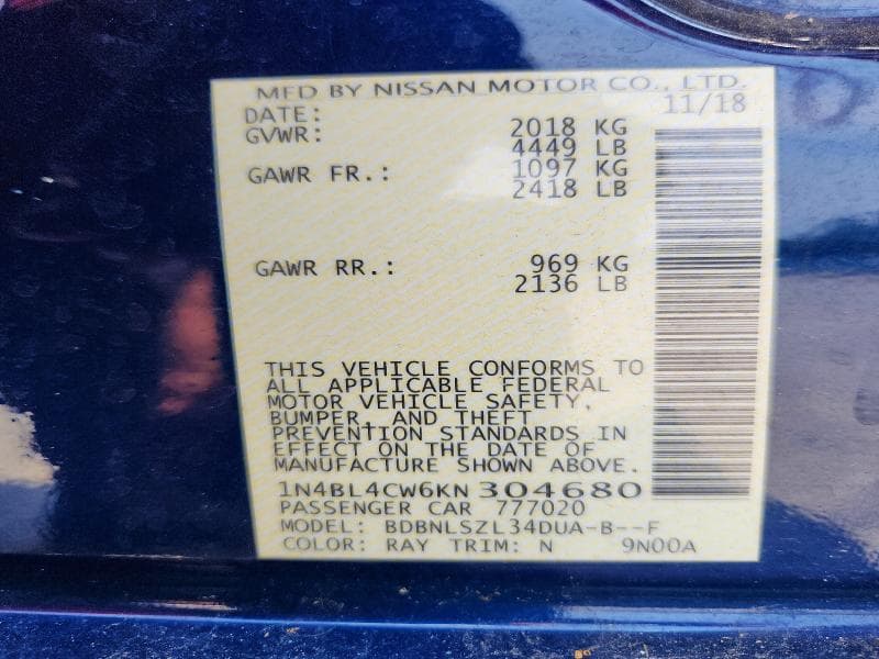 2019 NISSAN ALTIMA SR 12