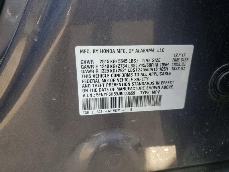 2018 HONDA PILOT EXL 12