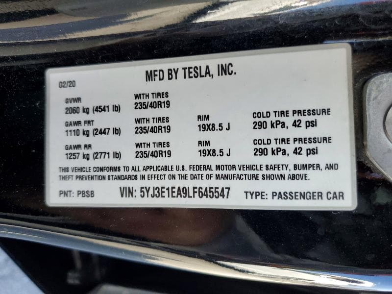 2020 TESLA MODEL 3 12