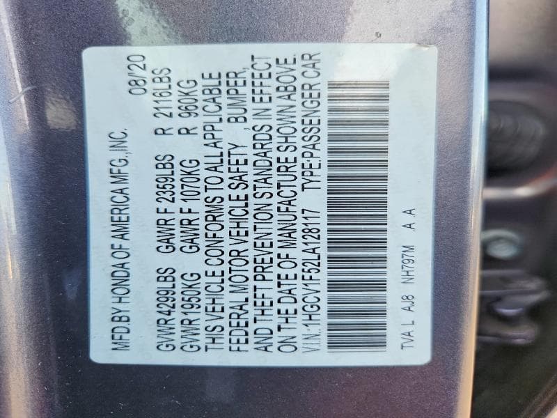 2020 HONDA ACCORD EXL 13