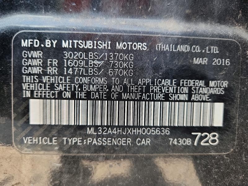 2017 MITSUBISHI MIRAGE SE 12