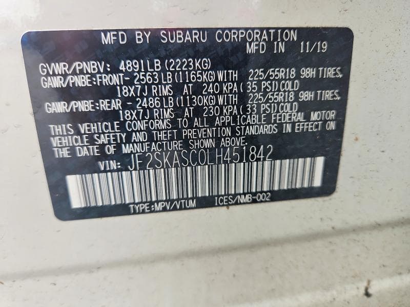 2020 SUBARU FORESTER LIMITED 13