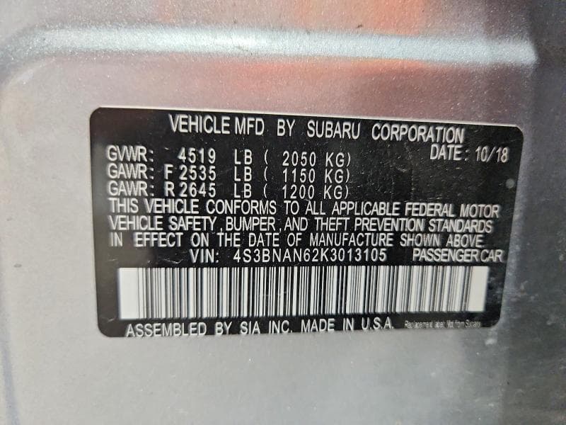 2019 SUBARU LEGACY 2.5I LIMITED 12