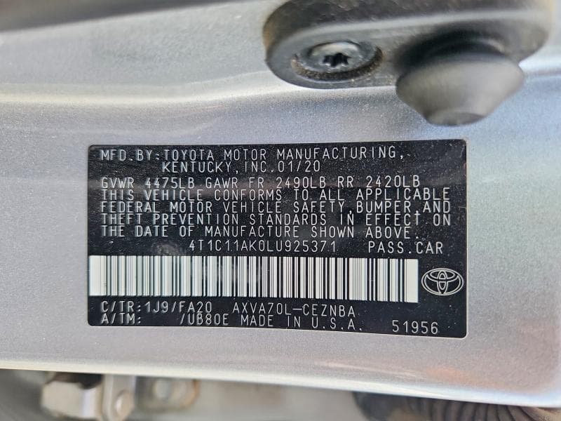 2020 TOYOTA CAMRY LE 12