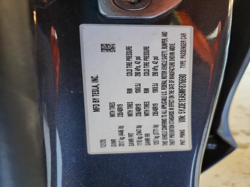 2021 TESLA MODEL 3 12