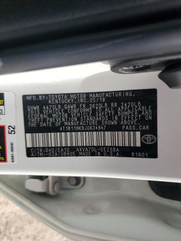 2018 TOYOTA CAMRY SE 13