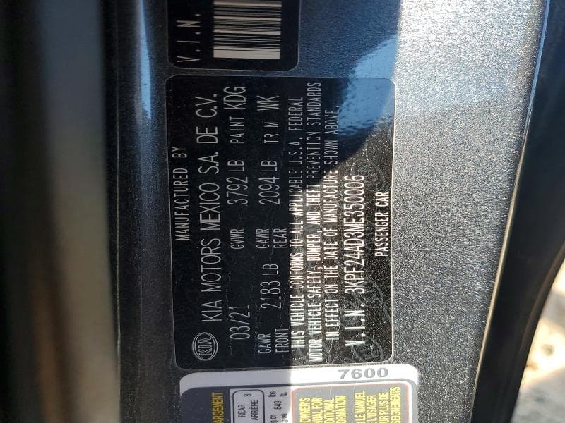 2021 KIA FORTE FE 12