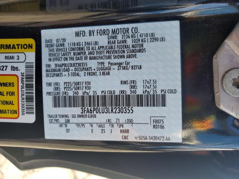 2020 FORD FUSION SE 12