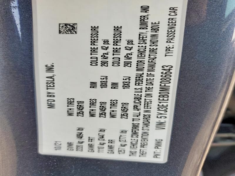 2021 TESLA MODEL 3 12