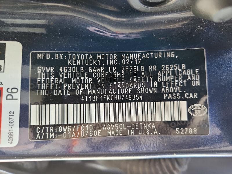 2017 TOYOTA CAMRY LE 12