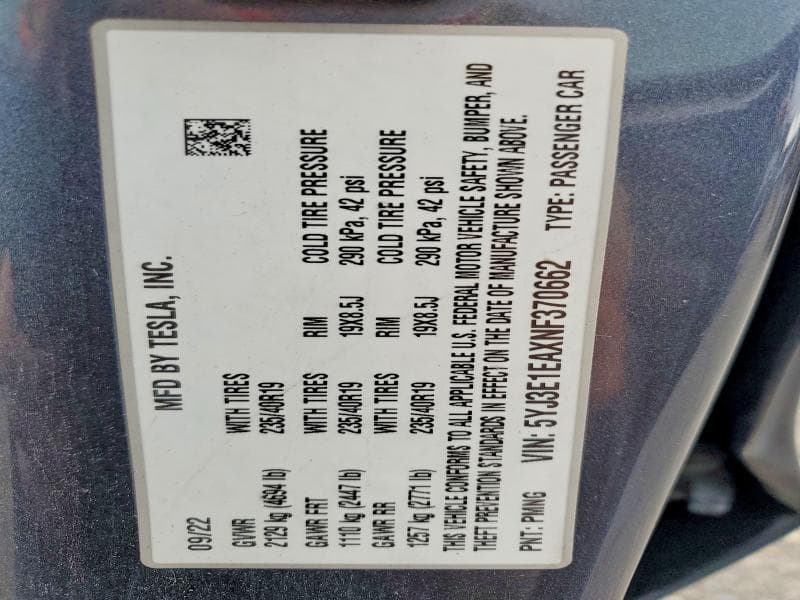 2022 TESLA MODEL 3 12