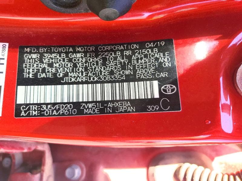 2019 TOYOTA PRIUS LE 12