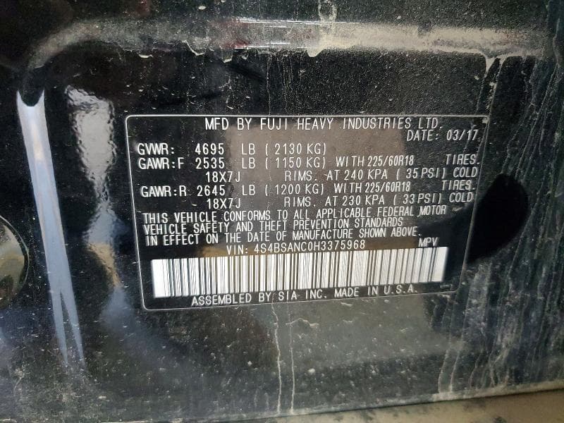 2017 SUBARU OUTBACK 2.5I LIMITED 13
