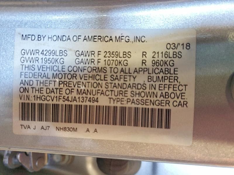 2018 HONDA ACCORD EXL 13