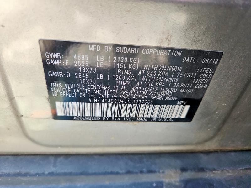 2019 SUBARU OUTBACK 2.5I LIMITED 14