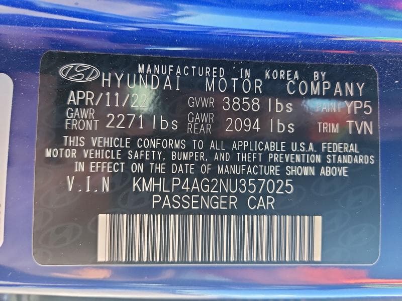 2022 HYUNDAI ELANTRA LIMITED 12