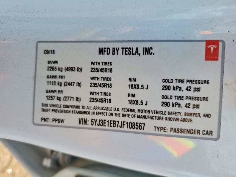 2018 TESLA MODEL 3 12