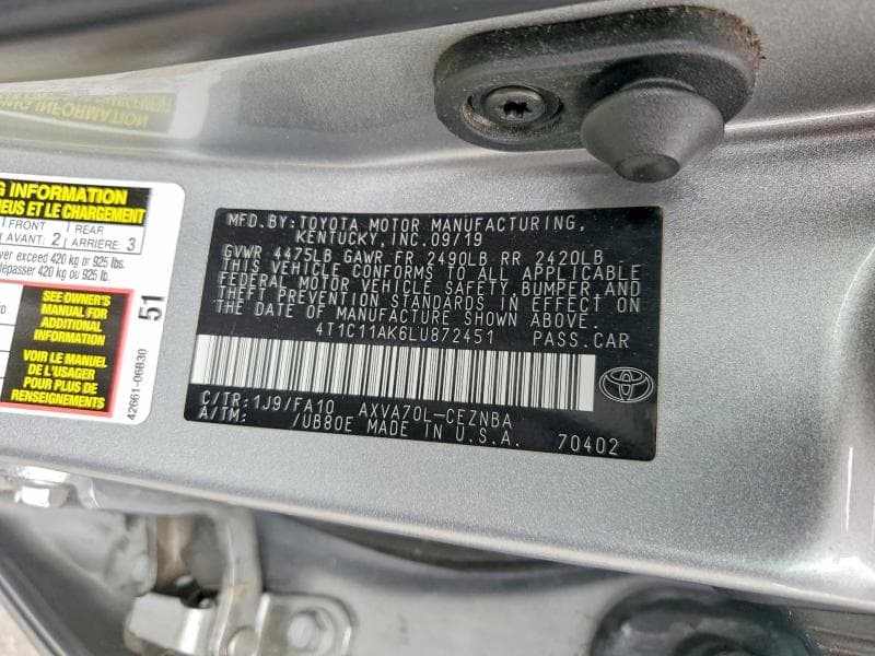 2020 TOYOTA CAMRY LE 13