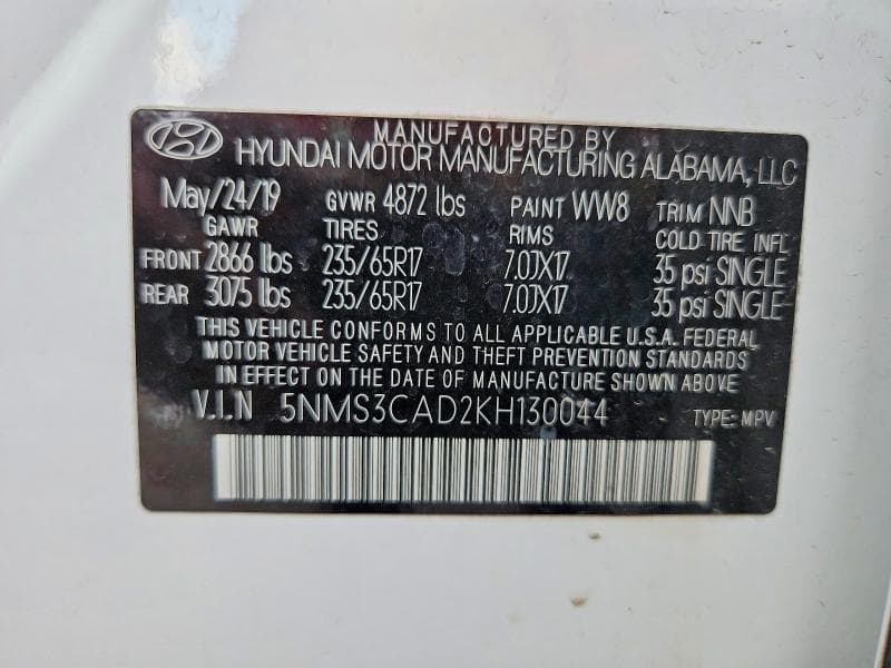 2019 HYUNDAI SANTA FE SEL 2.4L 13