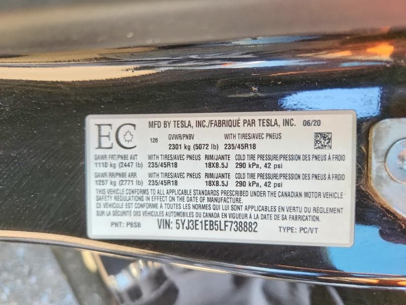2020 TESLA MODEL 3 13
