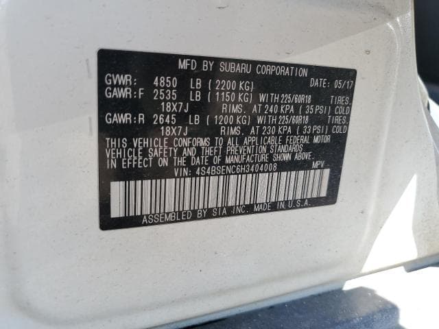 2017 SUBARU OUTBACK 3.6R LIMITED 3.6R LIMITED 12