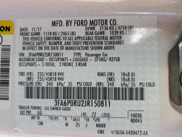 2018 FORD FUSION TITANIUM/PLATINUM HEV 12