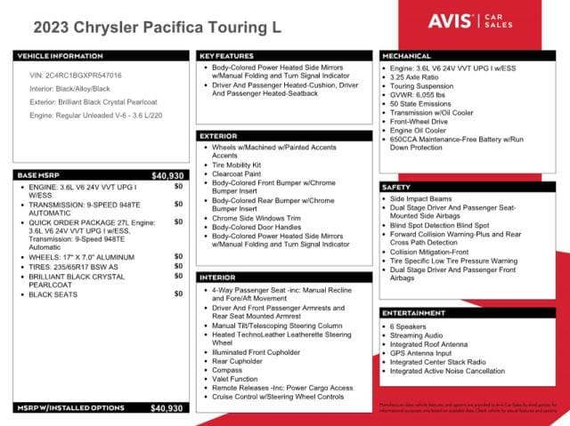 2023 CHRYSLER PACIFICA TOURING L 13