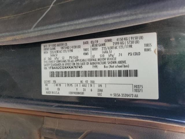 2019 FORD TRANSIT T-350 13