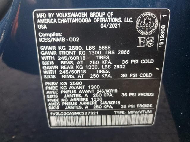 2021 VOLKSWAGEN ATLAS CROSS SPORT SE 12